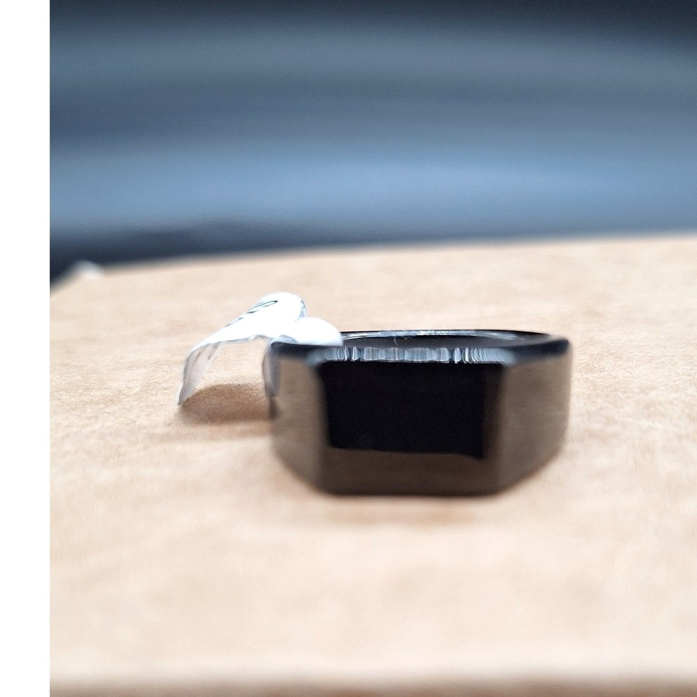 Mens Black Signet Ring Minimalist Flat Top Band Size 8 New No Box